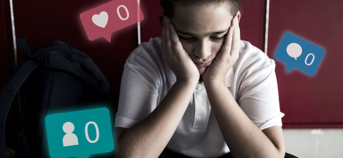 Unhappy teenager with few social media engagement