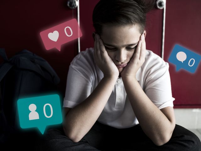 Unhappy teenager with few social media engagement